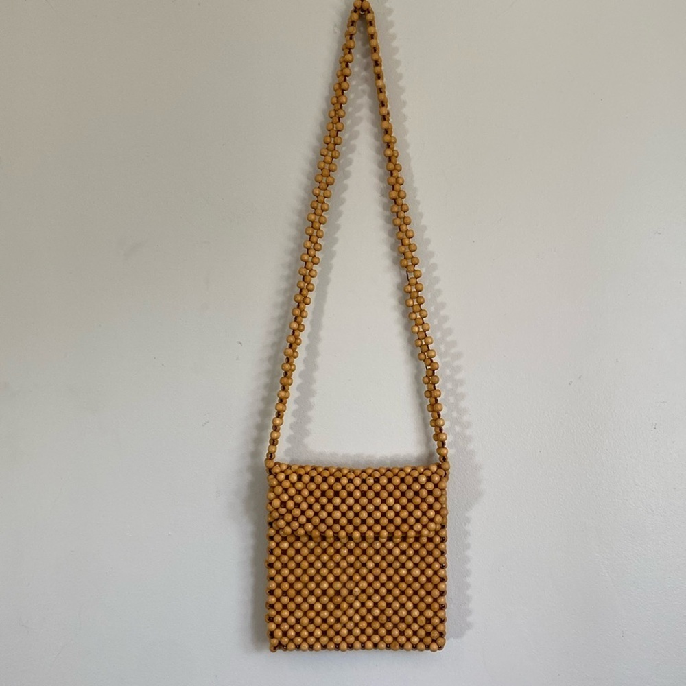Vintage Beaded Wooden Purse Zipper No Brand